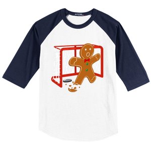 Hockey Goalie Christmas Party Gingerbread Funny Gift Baseball Sleeve Shirt