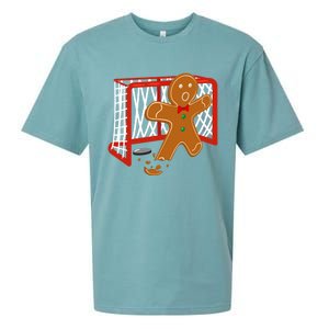 Hockey Goalie Christmas Party Gingerbread Funny Gift Sueded Cloud Jersey T-Shirt