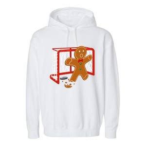 Hockey Goalie Christmas Party Gingerbread Funny Gift Garment-Dyed Fleece Hoodie