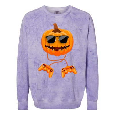 Halloween Gamer Costume Scary Pumpkin Gaming Cute Gift Colorblast Crewneck Sweatshirt