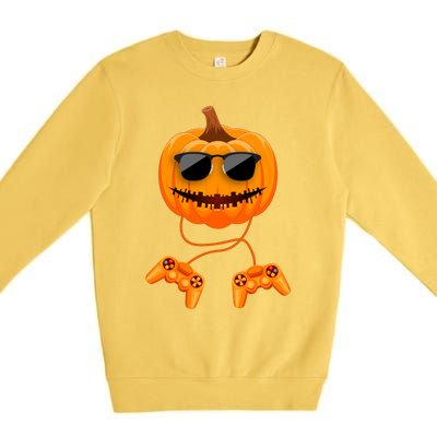 Halloween Gamer Costume Scary Pumpkin Gaming Cute Gift Premium Crewneck Sweatshirt