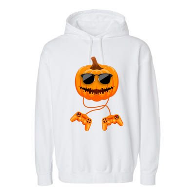 Halloween Gamer Costume Scary Pumpkin Gaming Cute Gift Garment-Dyed Fleece Hoodie