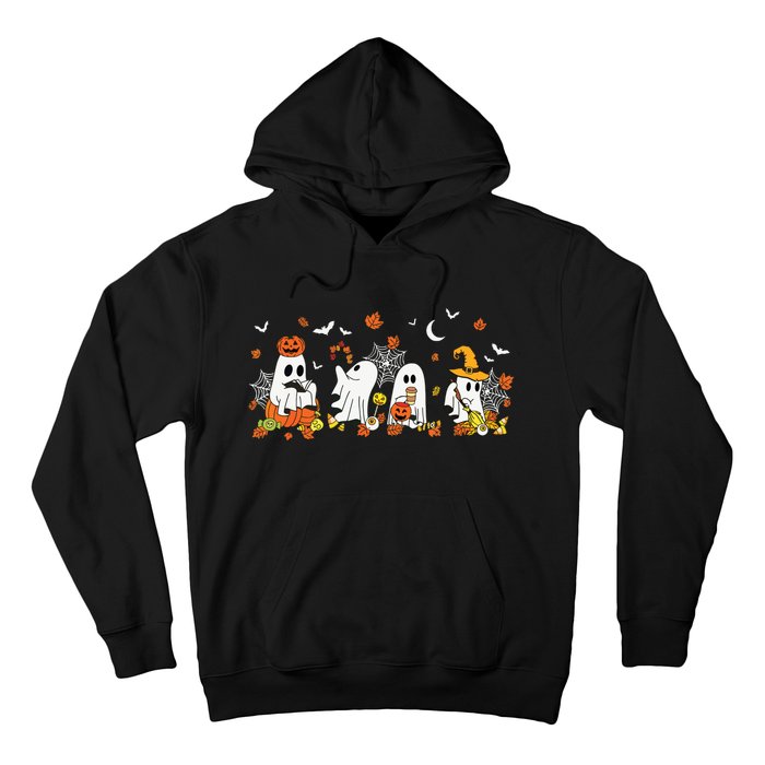 Halloween Ghost Drinking Coffee Fall Ghost Book Reading Gift Hoodie