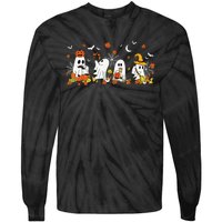 Halloween Ghost Drinking Coffee Fall Ghost Book Reading Gift Tie-Dye Long Sleeve Shirt