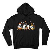 Halloween Ghost Drinking Coffee Fall Ghost Book Reading Gift Tall Hoodie