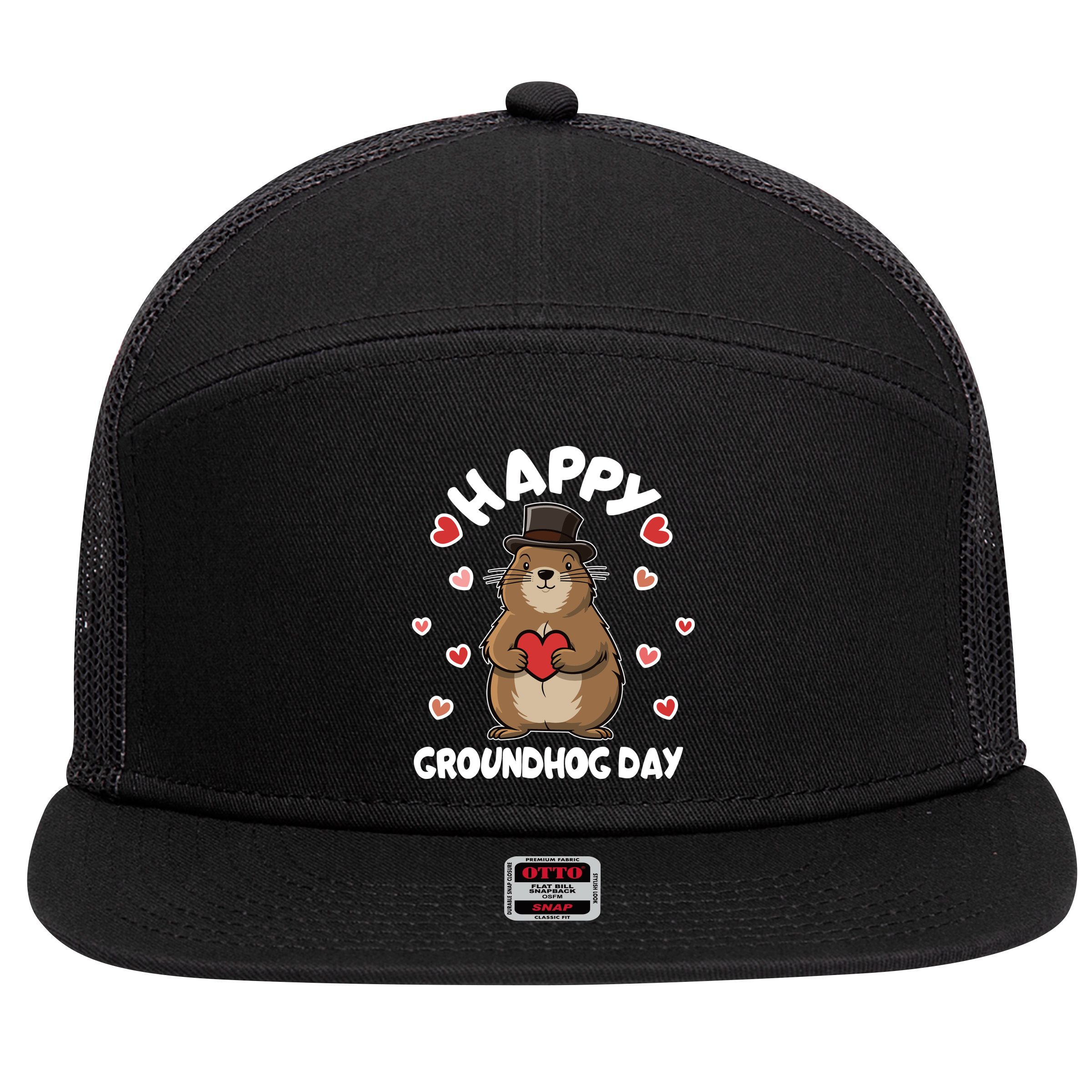Happy Groundhog Day Punxsutawney Phil 7 Panel Mesh Trucker Snapback Hat