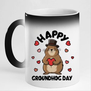 Happy Groundhog Day Punxsutawney Phil 11oz Black Color Changing Mug