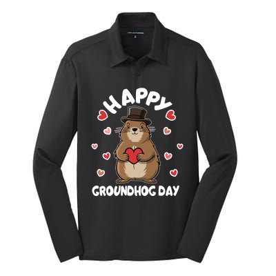 Happy Groundhog Day Punxsutawney Phil Silk Touch Performance Long Sleeve Polo