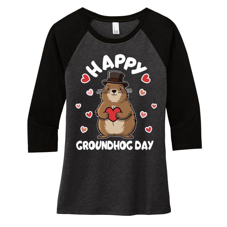 Happy Groundhog Day Punxsutawney Phil Women's Tri-Blend 3/4-Sleeve Raglan Shirt