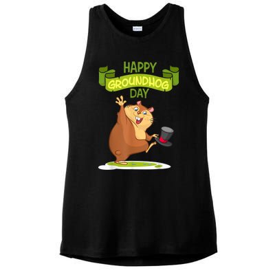 Happy Groundhog Day Funny Groundhog Day Ladies PosiCharge Tri-Blend Wicking Tank