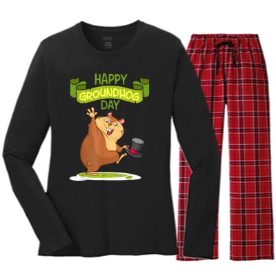 Happy Groundhog Day Funny Groundhog Day Women's Long Sleeve Flannel Pajama Set 