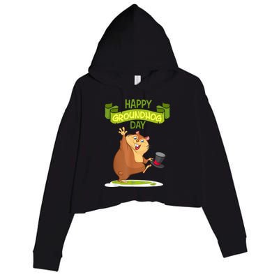 Happy Groundhog Day Funny Groundhog Day Crop Fleece Hoodie