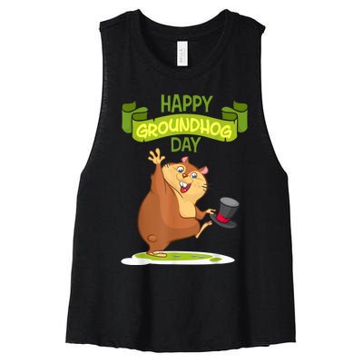 Happy Groundhog Day Funny Groundhog Day Women's Racerback Cropped Tank