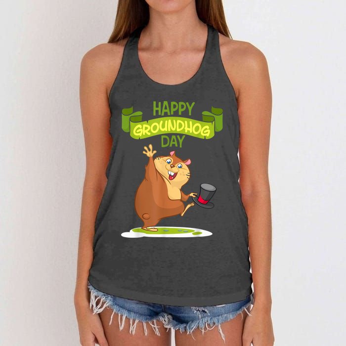 Happy Groundhog Day Funny Groundhog Day Women's Knotted Racerback Tank