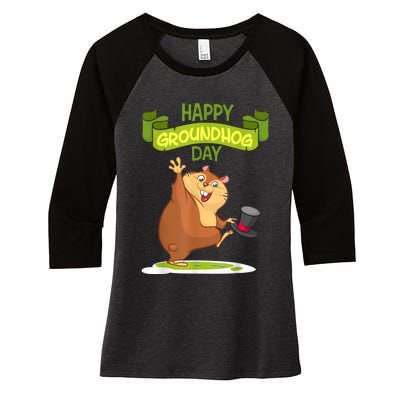 Happy Groundhog Day Funny Groundhog Day Women's Tri-Blend 3/4-Sleeve Raglan Shirt