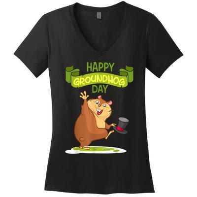 Happy Groundhog Day Funny Groundhog Day Women's V-Neck T-Shirt