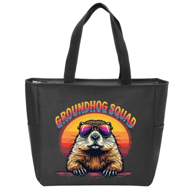 Happy Groundhog Day 2025 Funny Groundhog Squad Gift Zip Tote Bag