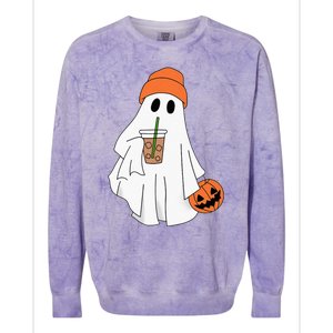 Halloween Ghost Drinking Coffee Ghost Ice Coffee Colorblast Crewneck Sweatshirt