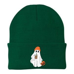 Halloween Ghost Drinking Coffee Ghost Ice Coffee Knit Cap Winter Beanie