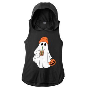 Halloween Ghost Drinking Coffee Ghost Ice Coffee Ladies PosiCharge Tri-Blend Wicking Draft Hoodie Tank