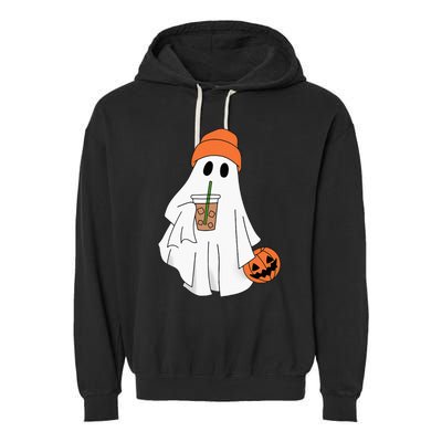 Halloween Ghost Drinking Coffee Ghost Ice Coffee Garment-Dyed Fleece Hoodie