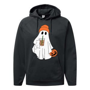 Halloween Ghost Drinking Coffee Ghost Ice Coffee Performance Fleece Hoodie