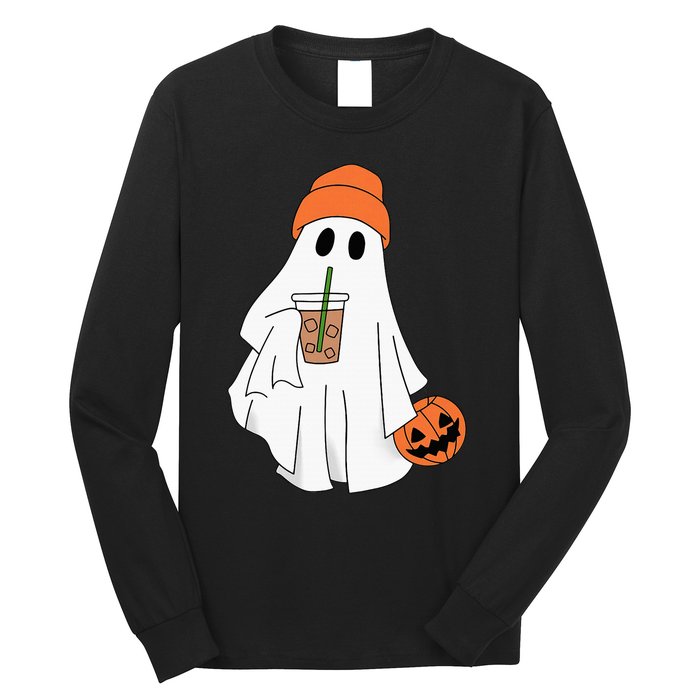 Halloween Ghost Drinking Coffee Ghost Ice Coffee Long Sleeve Shirt