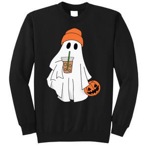 Halloween Ghost Drinking Coffee Ghost Ice Coffee Sweatshirt