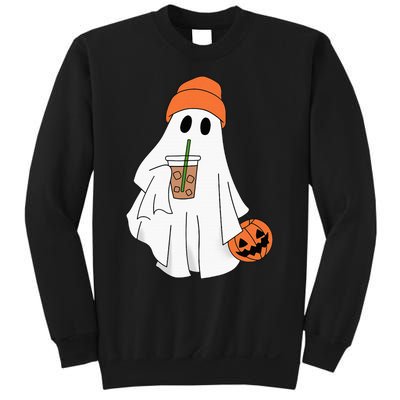 Halloween Ghost Drinking Coffee Ghost Ice Coffee Sweatshirt