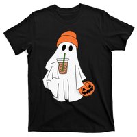 Halloween Ghost Drinking Coffee Ghost Ice Coffee T-Shirt