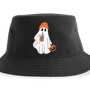 Halloween Ghost Drinking Coffee Ghost Ice Coffee Sustainable Bucket Hat