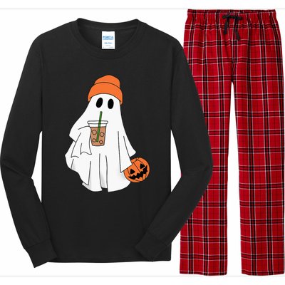 Halloween Ghost Drinking Coffee Ghost Ice Coffee Long Sleeve Pajama Set