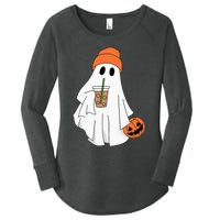 Halloween Ghost Drinking Coffee Ghost Ice Coffee Women's Perfect Tri Tunic Long Sleeve Shirt