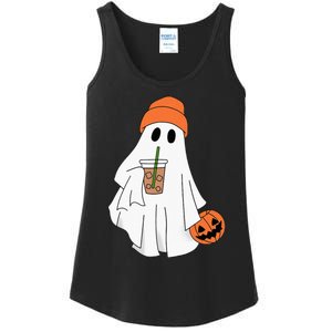 Halloween Ghost Drinking Coffee Ghost Ice Coffee Ladies Essential Tank