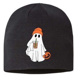 Halloween Ghost Drinking Coffee Ghost Ice Coffee Sustainable Beanie