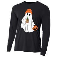 Halloween Ghost Drinking Coffee Ghost Ice Coffee Cooling Performance Long Sleeve Crew