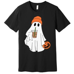 Halloween Ghost Drinking Coffee Ghost Ice Coffee Premium T-Shirt