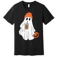 Halloween Ghost Drinking Coffee Ghost Ice Coffee Premium T-Shirt