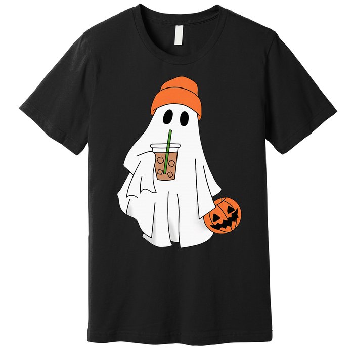 Halloween Ghost Drinking Coffee Ghost Ice Coffee Premium T-Shirt