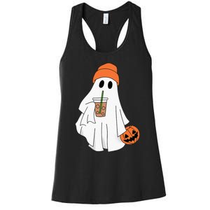 Halloween Ghost Drinking Coffee Ghost Ice Coffee Women's Racerback Tank