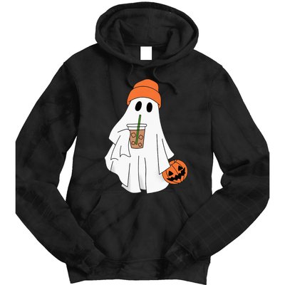 Halloween Ghost Drinking Coffee Ghost Ice Coffee Tie Dye Hoodie