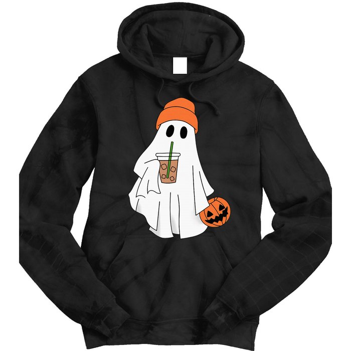 Halloween Ghost Drinking Coffee Ghost Ice Coffee Tie Dye Hoodie