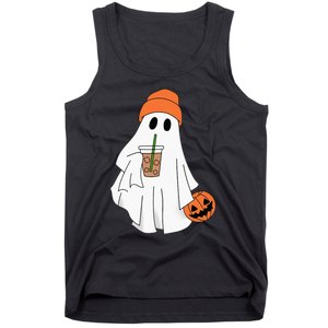 Halloween Ghost Drinking Coffee Ghost Ice Coffee Tank Top