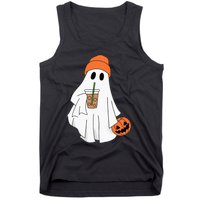 Halloween Ghost Drinking Coffee Ghost Ice Coffee Tank Top