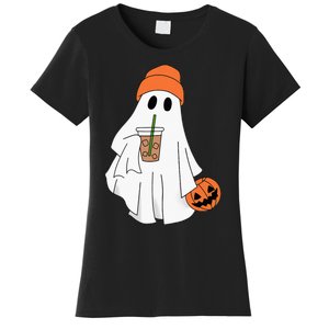 Halloween Ghost Drinking Coffee Ghost Ice Coffee Women's T-Shirt