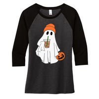 Halloween Ghost Drinking Coffee Ghost Ice Coffee Women's Tri-Blend 3/4-Sleeve Raglan Shirt