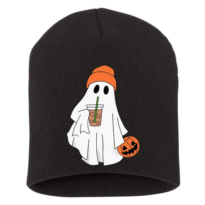 Halloween Ghost Drinking Coffee Ghost Ice Coffee Short Acrylic Beanie