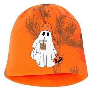 Halloween Ghost Drinking Coffee Ghost Ice Coffee Kati - Camo Knit Beanie