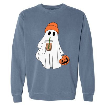 Halloween Ghost Drinking Coffee Ghost Ice Coffee Garment-Dyed Sweatshirt