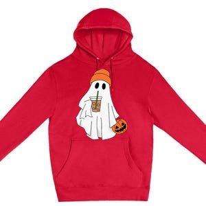 Halloween Ghost Drinking Coffee Ghost Ice Coffee Premium Pullover Hoodie